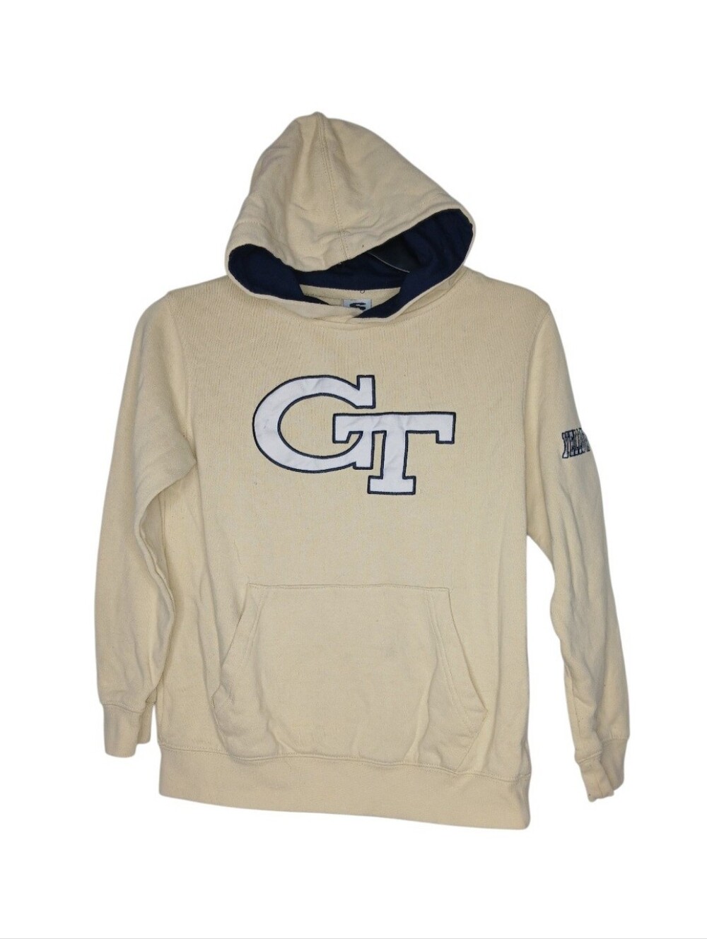 Stadium Athletics Girls Cream Hoodie with Navy Lining and GT Logo